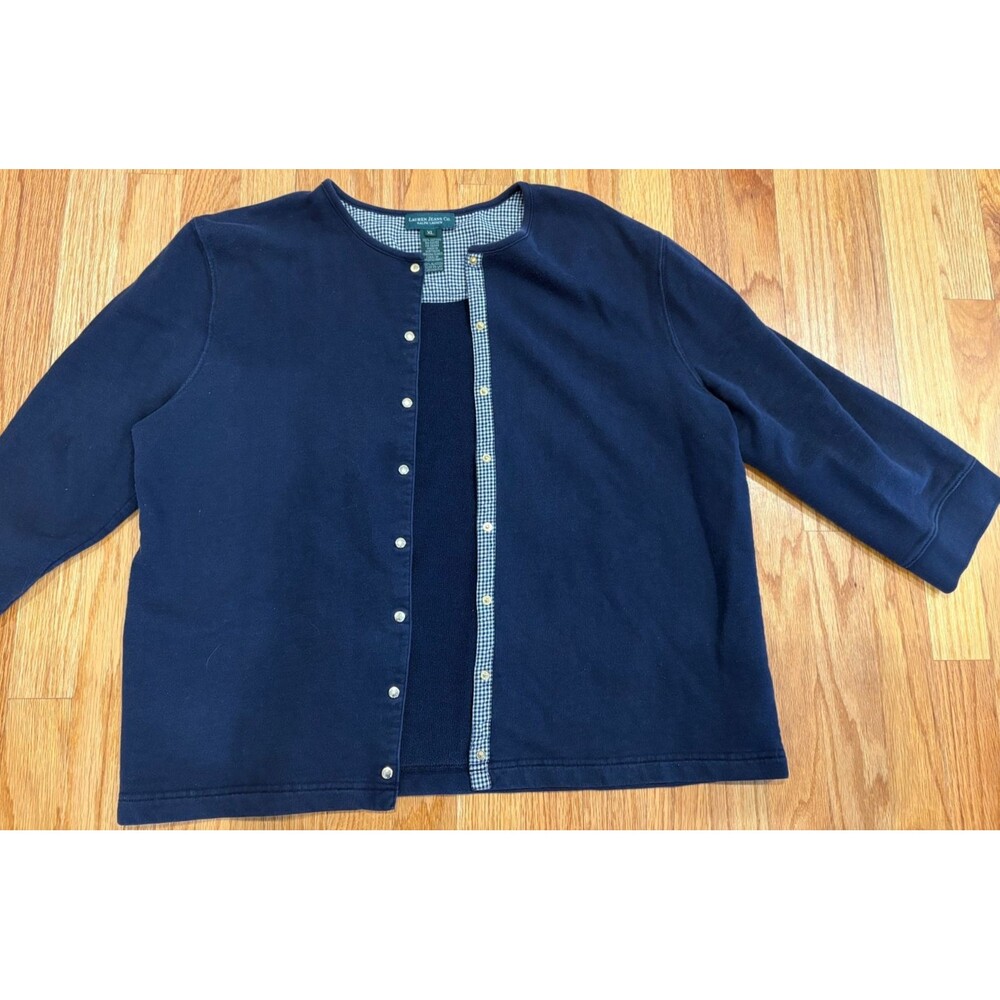 Polo Ralph Lauren Women's Cotton Sweatshirt Cardigan  Jersey with snaps Navy XL - Picture 9 of 11